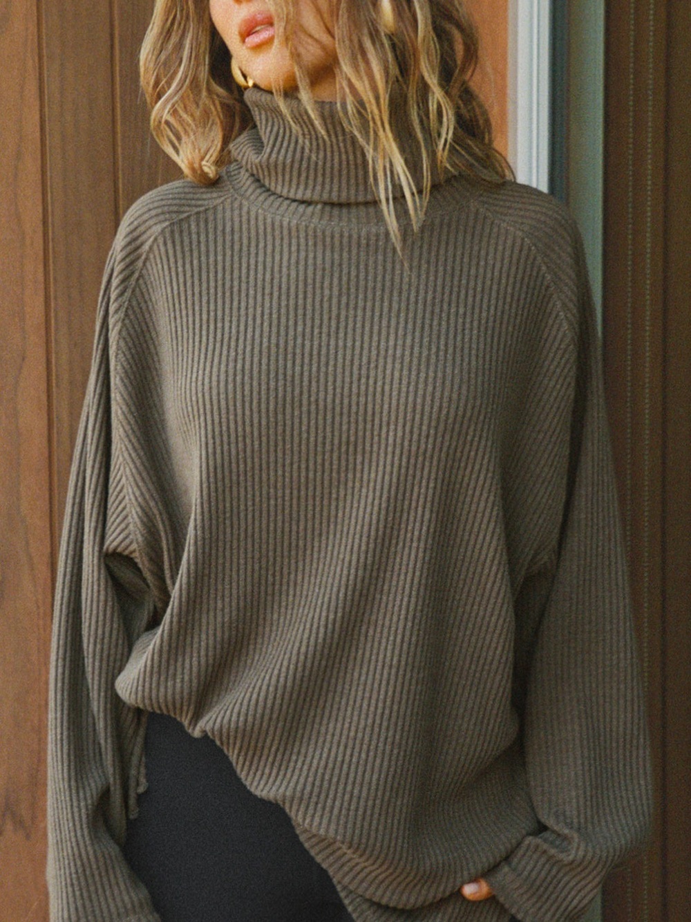 Joah Brown Army Ribbed Oversized Turtleneck Slouchy Tunic
